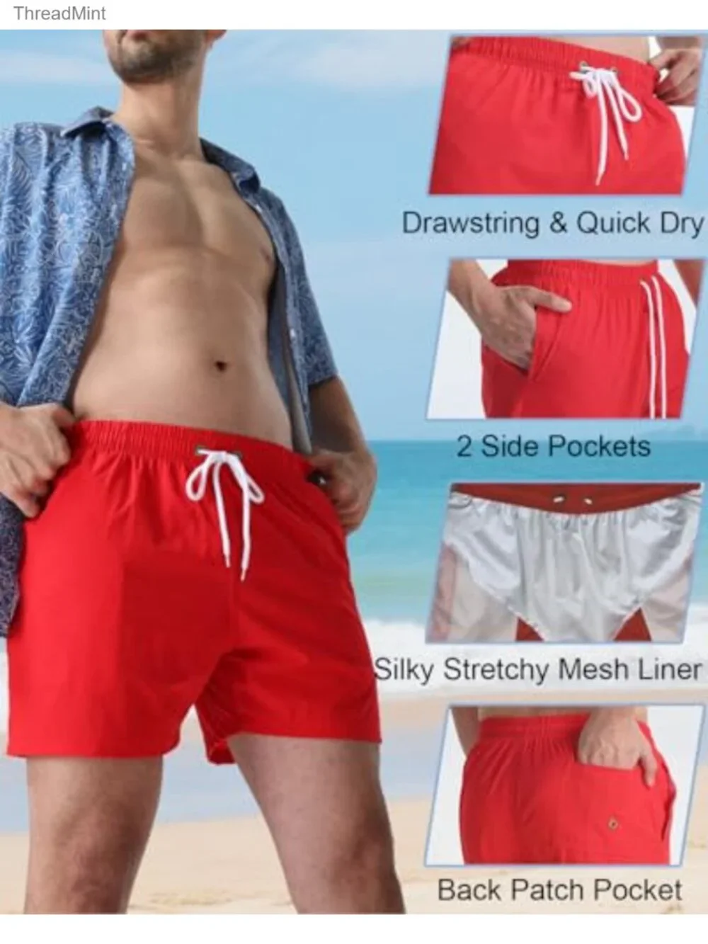 Men's Quick Dry Swim Trunks 5 Inch Inseam Mesh Liner Board Shorts